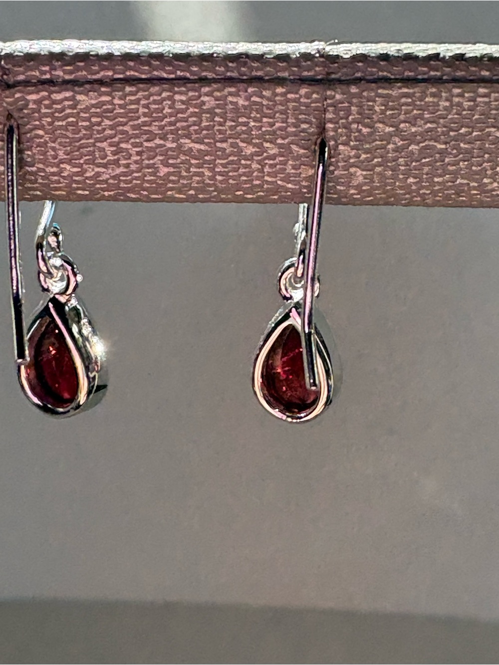 Rhodolite Garnet Pear Faceted Bezel Earrings - Picture 3 of 5